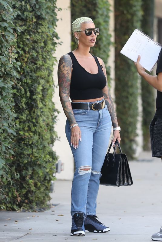 AMBER ROSE in a Black Tank Top and Denim Out in West Hollywood 10/09/2023