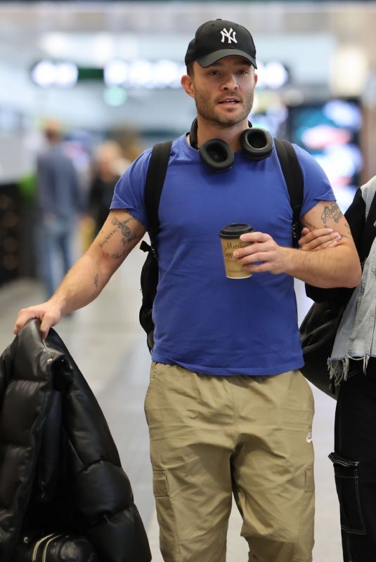 AMY JACKSON and Ed Westwick Out for a Coffee at Milan Airport 10/12/2023