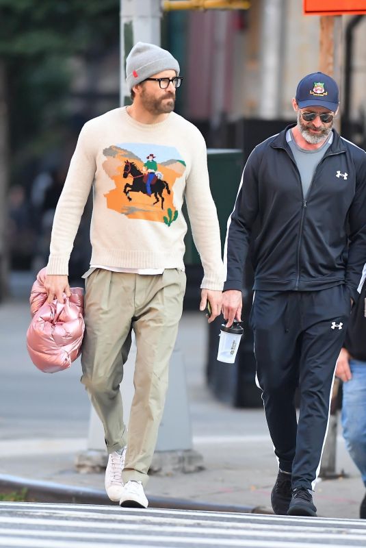 BLAKE LIVELY, Ryan Reynolds and Hugh Jackman Out in New York 10/12/2023