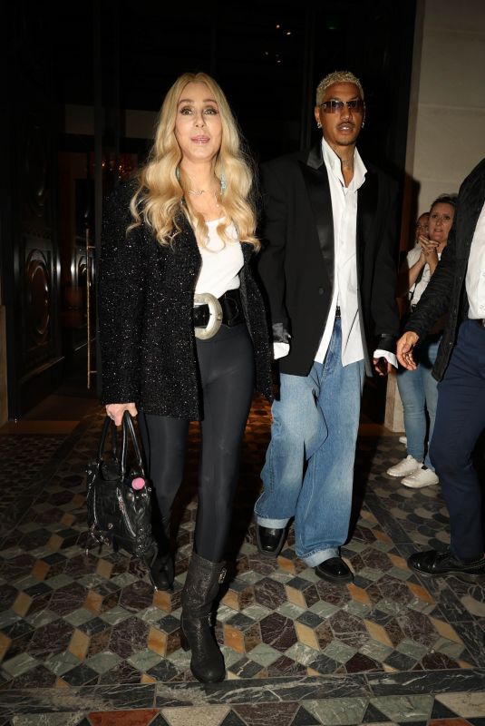 CHER and Alexander Edwards Leaves Their Hotel in Paris 10/01/2023
