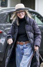 DIANE KEATN Out with Her Dog Reggie in Santa Monica 10/07/2023