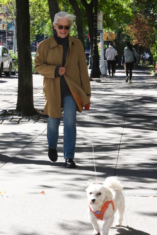 GLENN CLOSE Out with Her Dog Pip in New York 10/13/2023