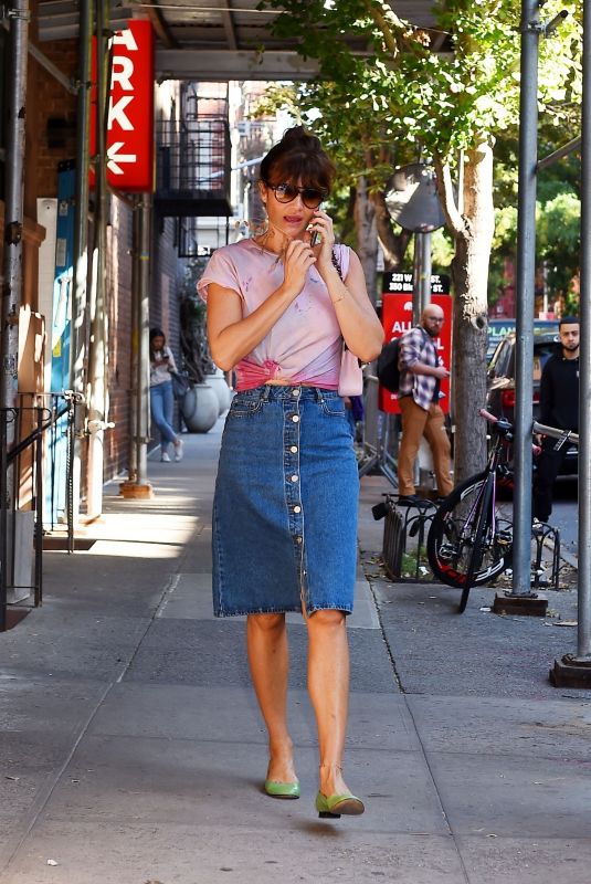 HELENA CHRISTENSEN in a Denim Skirt Out in New York 10/26/2023