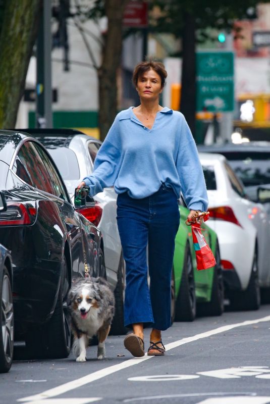 HELENA CHRISTENSEN Out with her Dog in West Village 09/30/2023