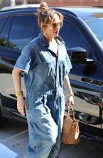 JENNIFER LOPEZ in Denim Jumpsuit Heading to a Meeting in Hollywood 10/06/2023