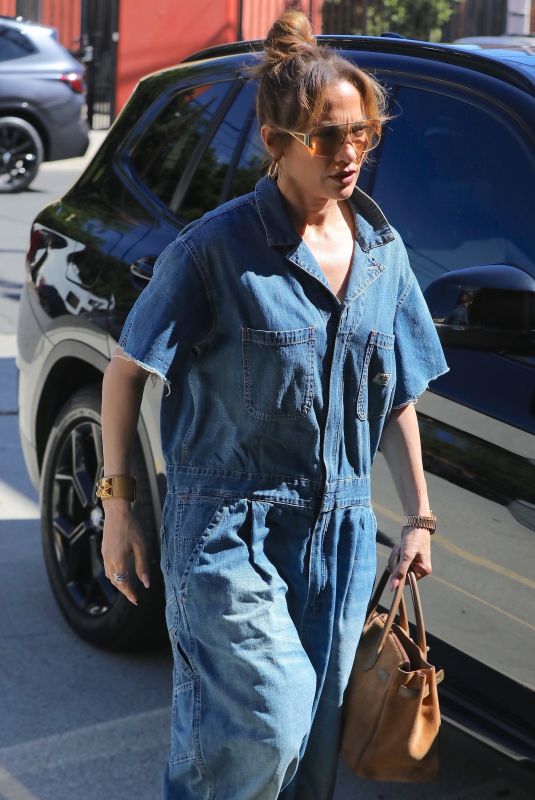 JENNIFER LOPEZ in Denim Jumpsuit Heading to a Meeting in Hollywood 10/06/2023