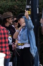 JERI RYAN at SAG-AFTRA Picket Lines at Warner Brothers Studio in Los Angeles 10/27/2023