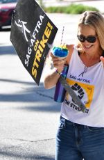 JERI RYAN at SAG/AFTRA Strike Picket Lines at Warner Bros Studios in Burbank 10/17/2023