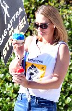 JERI RYAN at SAG/AFTRA Strike Picket Lines at Warner Bros Studios in Burbank 10/17/2023