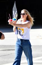 JERI RYAN at SAG/AFTRA Strike Picket Lines at Warner Bros Studios in Burbank 10/17/2023