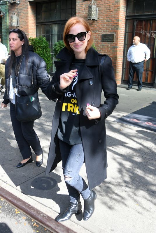 JESSICA CHASTAIN and Kristofer Buckle at Bowery Hotel After Walking Picket Line at SAG Protest in New York 10/16/2023