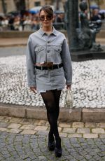 KATHERINE LANGFORD in a Crop Denim Jacket and Denim Skirt Out at Paris Fashion Week 10/03/2023