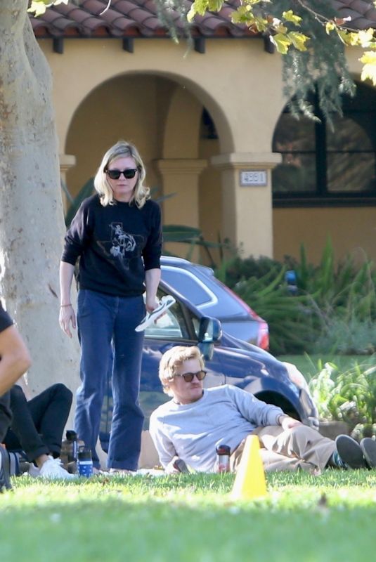 KIRSTEN DUNST and Jesse Plemons Watching Their Son Soccer Practice in Sherman Oaks 10/10/2023