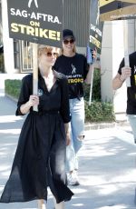 KYRA SEDGWICK at SAG Strike at Warner Brothers Studios in Burbank 10/16/2023