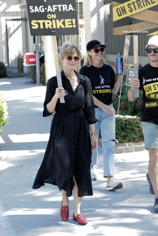 KYRA SEDGWICK at SAG Strike at Warner Brothers Studios in Burbank 10/16/2023