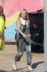 MALIN AKERMAN in Gray Overalls and White Sneakers Out in Los Angeles 10/27/2023