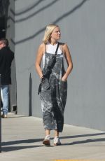 MALIN AKERMAN in Gray Overalls and White Sneakers Out in Los Angeles 10/27/2023