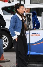 MICHELLE KEEGAN on the Set of Brassic at a Gas Station in Oldham 10/13/2023