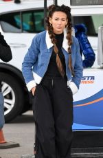 MICHELLE KEEGAN on the Set of Brassic at a Gas Station in Oldham 10/13/2023