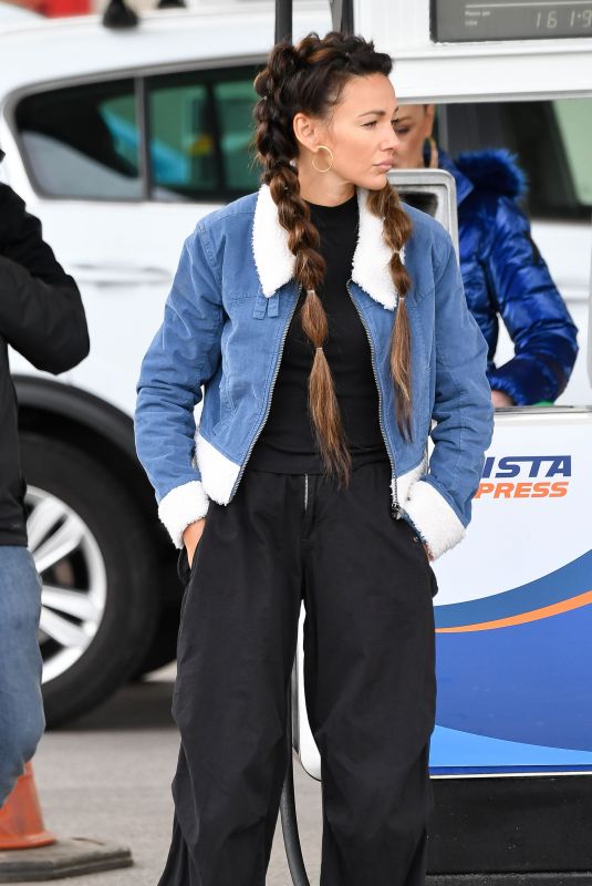 MICHELLE KEEGAN on the Set of Brassic at a Gas Station in Oldham 10/13/2023
