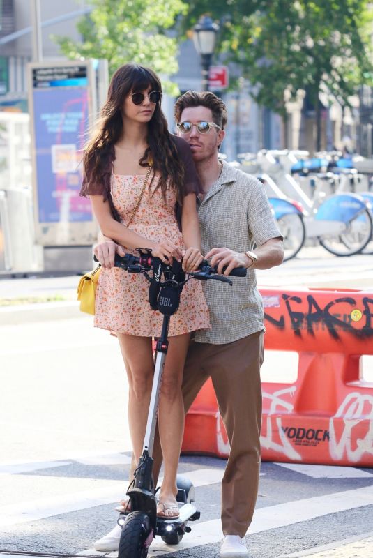 NINA DOBREV and Shaun White Out Riding a Scooter in New York 10/02/2023