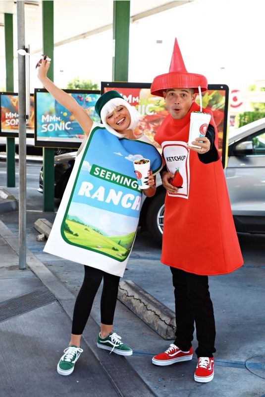 SARAH HYLAND and Wells Adams Kick Off Halloween at Sonic 10/16/2023