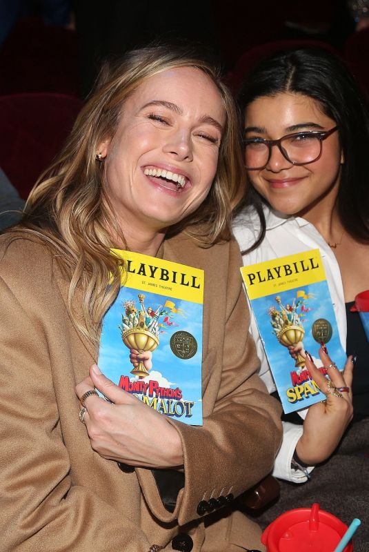BRIE LARSON and IMAN VELLANI at Opening Night of Spamalot on Broadway in New York 11/16/2023