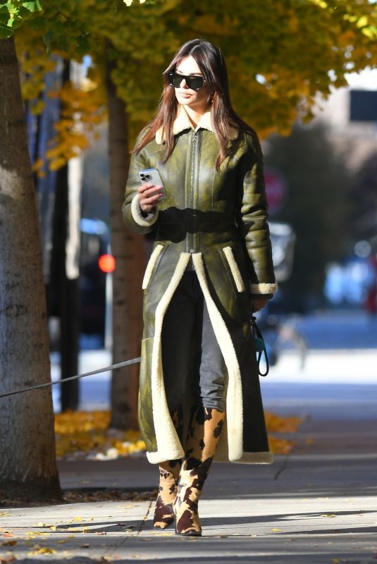 EMILY RATAJKOWSKI in a Green Winter Coat and Cow Printed Boots Out in Ney York 11/20/2023