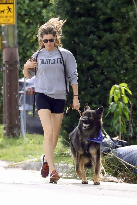 GISELE BUNDCHEN Heading to a Park with Her Dog in Miami 11/04/2023
