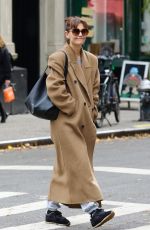 KATIE HOLMES in a Long Brown Coat Out in New York 11/22/2023