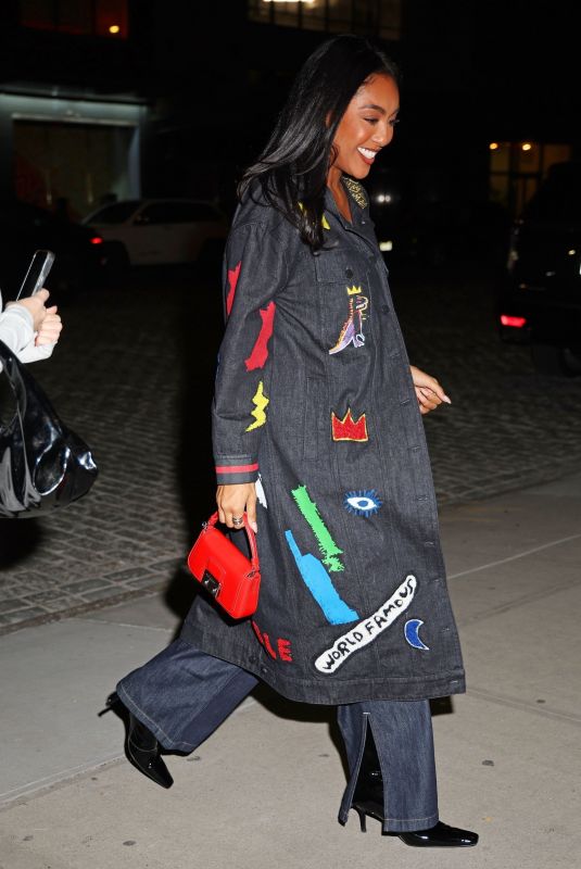 TAYSHIA ADAMS Arrives at Alice + Olivia Collaboration with Basquiat in New York 11/08/2023