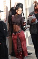 TEYANA TAYLOR Arrives at Jimmy Kimmel Live! in Hollywood 11/29/2023
