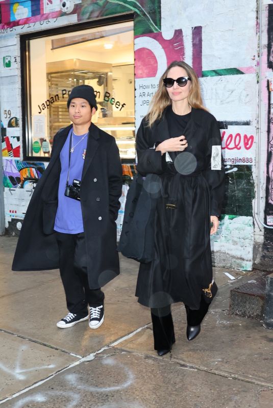 ANGELINA JOLIE Out with Her Son Pax in New York 12/28/2023