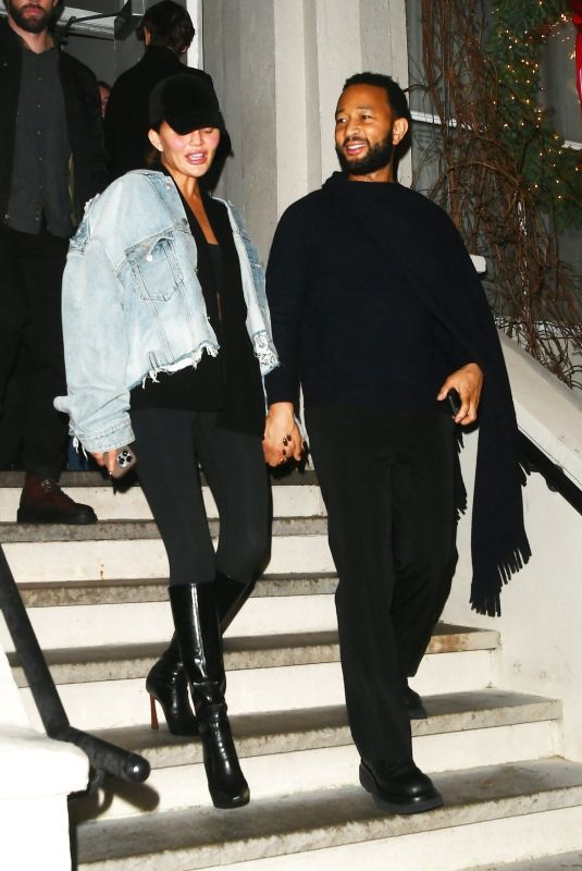 CHRISSY TEIGEN and John Legend on a Dinner Date at Bondst Japanese Testaurant in New York 12/29/2023