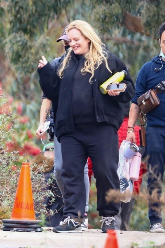 ELISABETH MOSS on the Set of Shell in Los Angeles 12/20/2023
