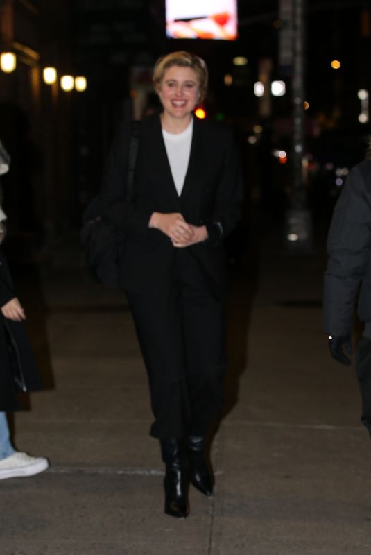 GRETA GERWIG Arrives at The Late Show in New York 12/14/2023