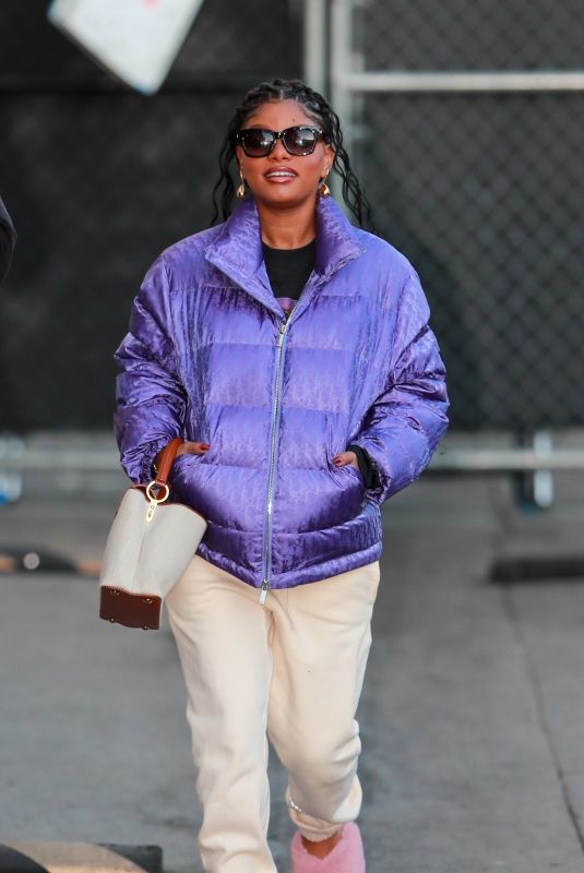 HALLE BAILEY Arrives at Jimmy Kimmel Live! in Hollywood 12/07/2023
