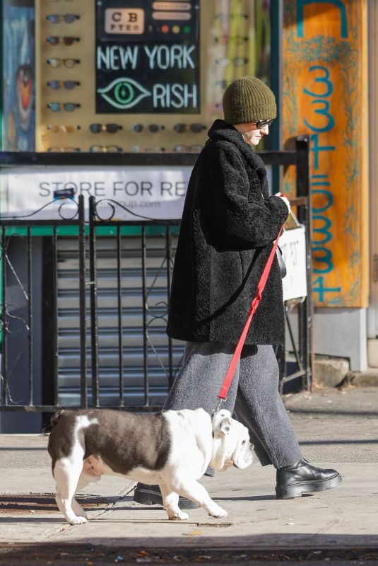 JULIA GARNER Out with Her Dog in New York 12/19/2023