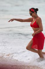 LAUREN SILVERMAN in a Red Bikini on Christmas Day in Barbados 12/25/2023