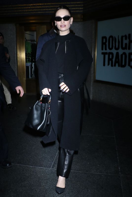 LILY JAMES Arrives at Kelly Clarkson Show in New York 12/18/2023