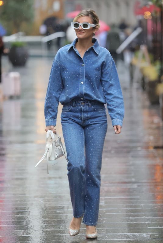 ASHLEY ROBERTS in Double Denim Leaves Heart Radio in London 01/02/2024