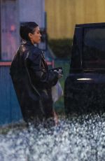 BIANCA CENSORI Out in Hotel Slippers and Leather Jacket in Los Angeles 01/21/2024