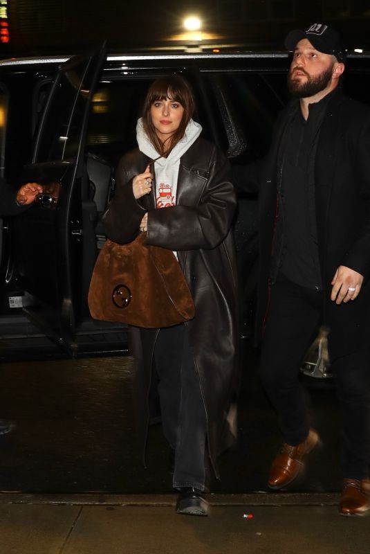 DAKOTA JOHNSON Arrives at Her Hotel After SNL Rehearsals in New York 01/25/2024