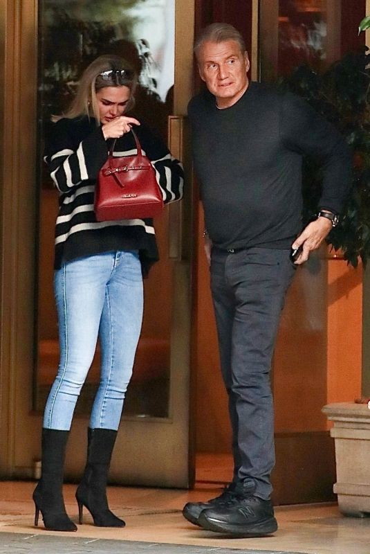 EMMA KROKDAL and Dolph Lundgren Out in Los Angeles 01/25/2024
