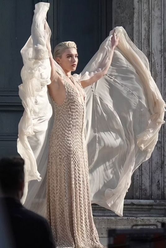 FLORENCE PUGH on the Set of a Valentino Photoshoot in Rome 01/27/2024