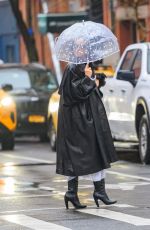 IRINA SHAYK Walking Under the Rain in Manhattan 01/26/2024