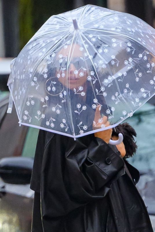 IRINA SHAYK Walking Under the Rain in Manhattan 01/26/2024