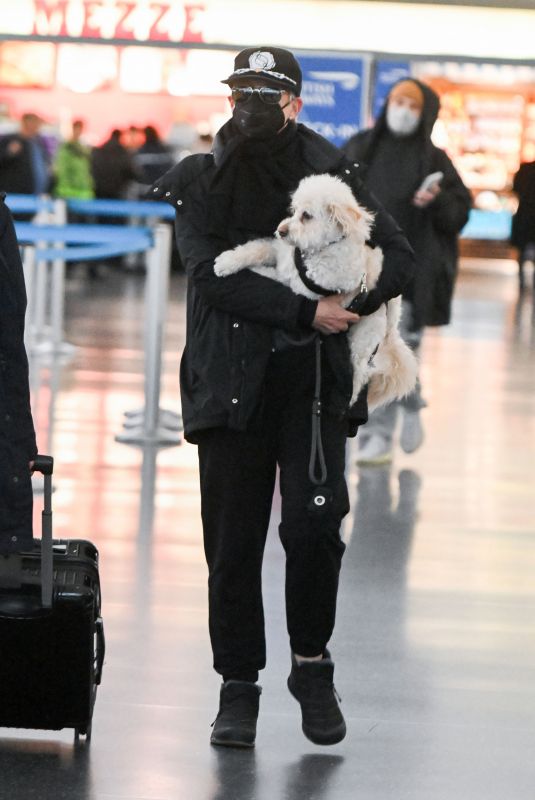 JAMIE LEE CURTIS and Her Service Dog Runi Arrives at JFK Airport in New York 01/15/2024
