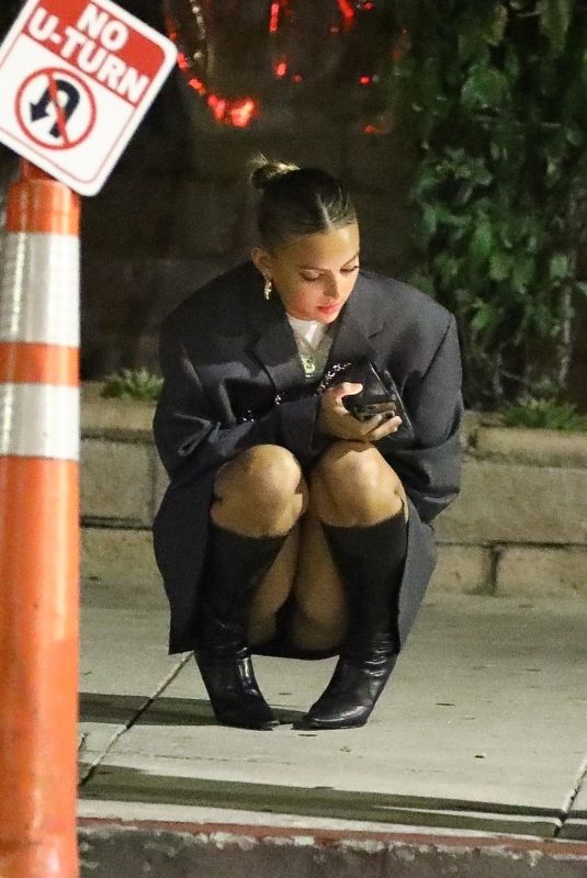 KATARINA DEME Squats on Sidewalk while Waiting for Her Car in Beverly Hills 01/19/2024