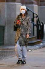 KATIE HOLMES in a Grey and Black Coat Out in New York 01/29/2024